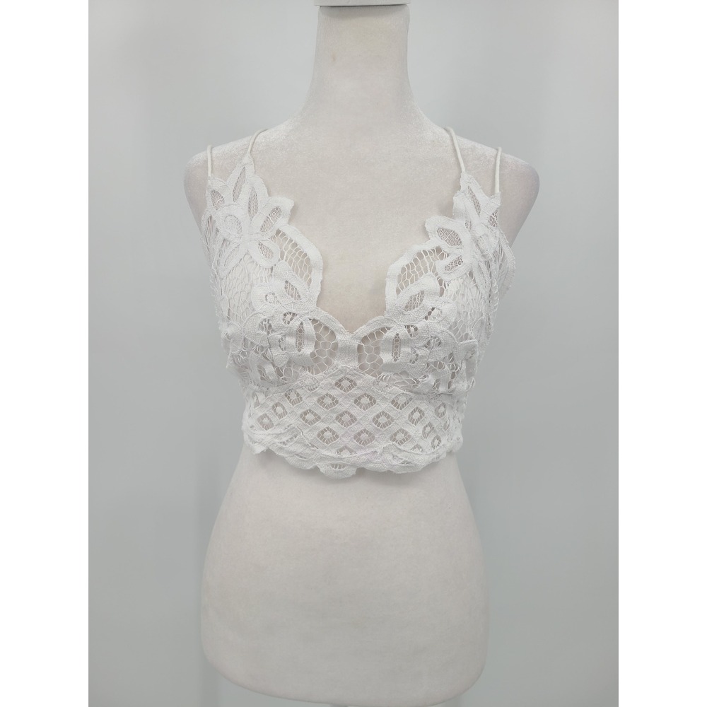 Free People FP One Adella Lace Bralette Large White Fairy Boho Layering Smocked